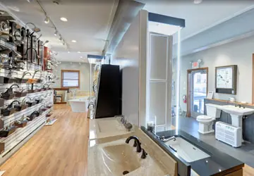 Retail Showroom Interior image of the Expressions PLumbing Design Showroom at Hajoca Stroudsburg
