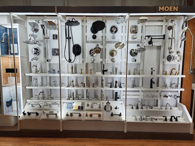 Moen faucet wall at the Expressions Plumbing Design Showroom