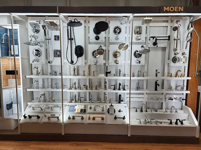 Moen faucet wall at the Expressions Plumbing Design Showroom