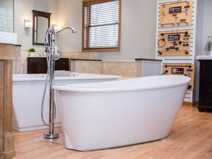 Free standing bathtubs in the Hajoca Stroudsburg plumbing showroom