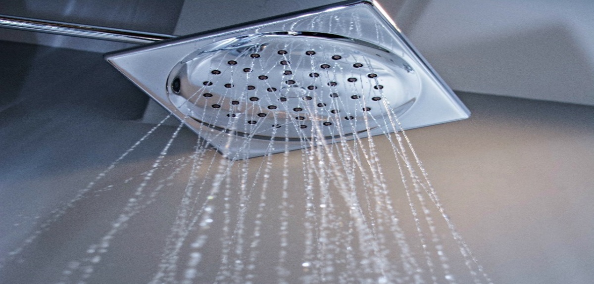 overhead shower faucet running water